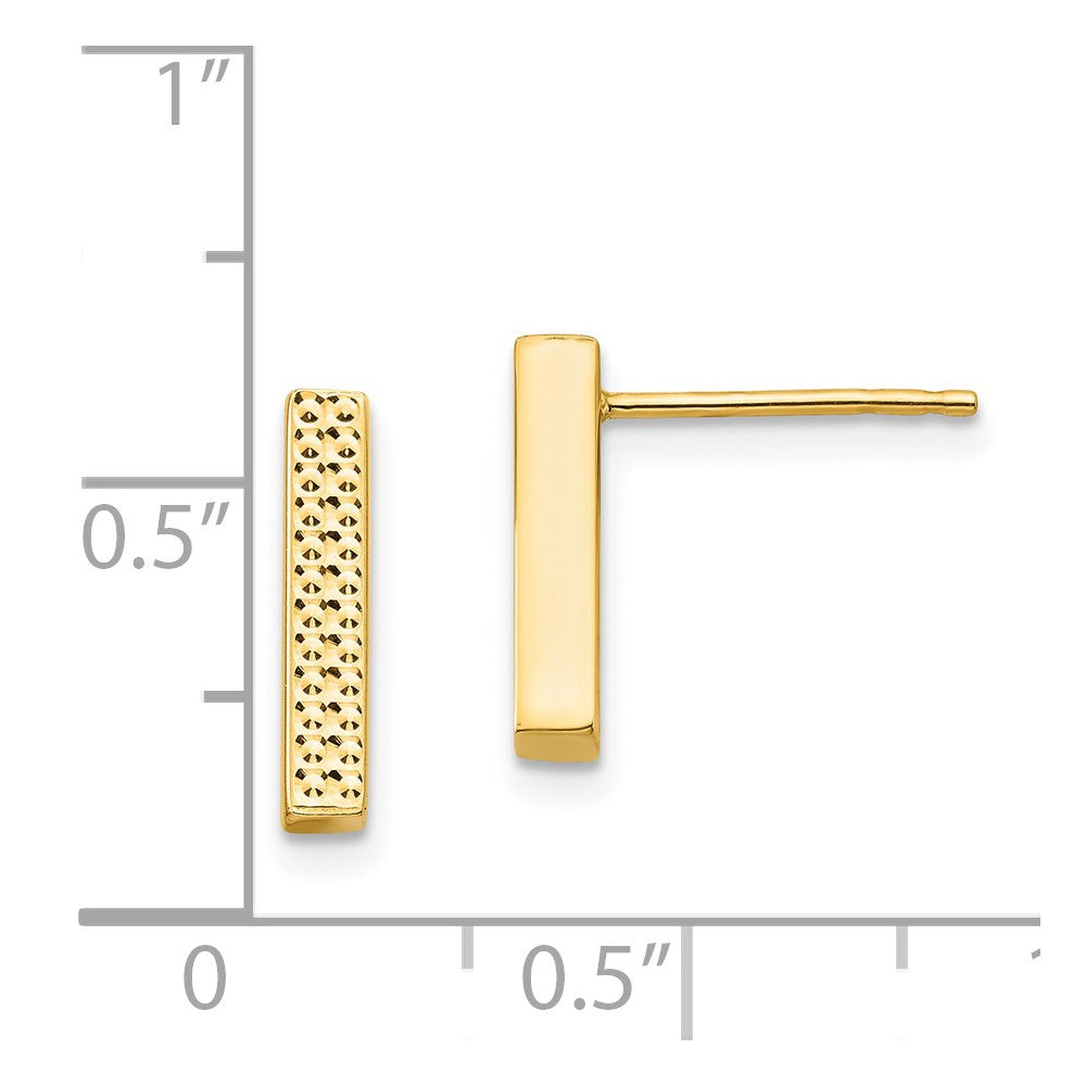 14K Textured 2.5x12mm Bar Post Earrings