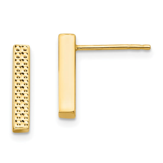 14K Textured 2.5x12mm Bar Post Earrings