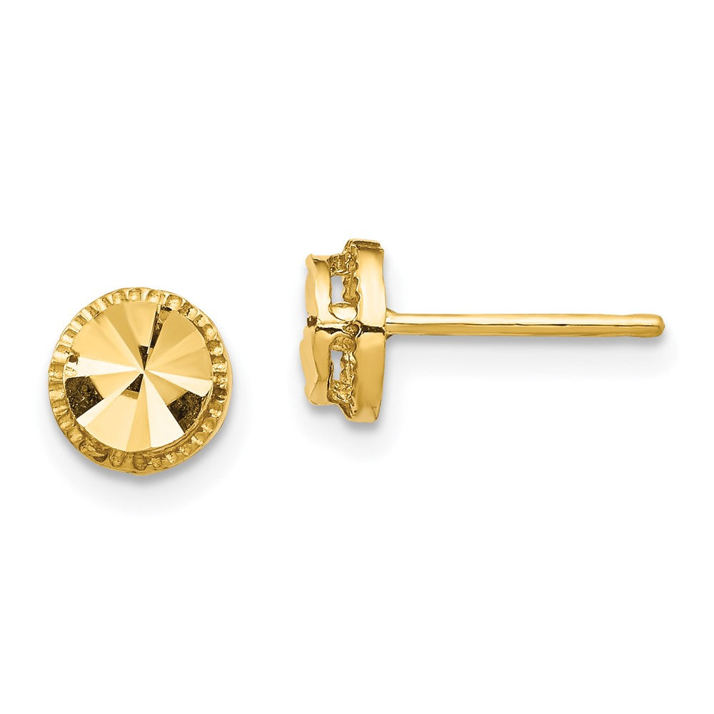 14K 6.25mm Diamond-Cut Round Post Earrings