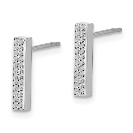 14K White Gold Textured 2.5x12mm Bar Post Earrings