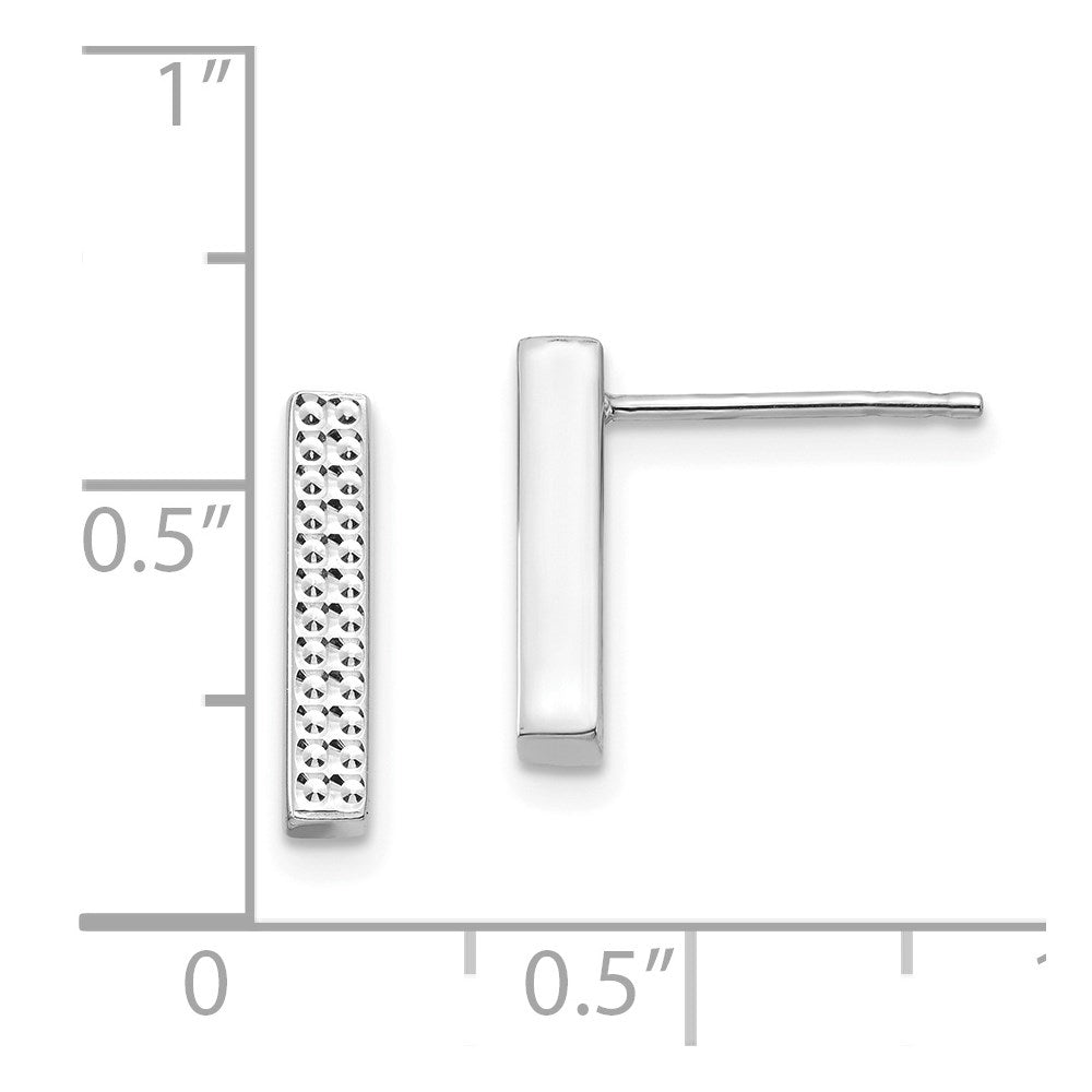 14K White Gold Textured 2.5x12mm Bar Post Earrings
