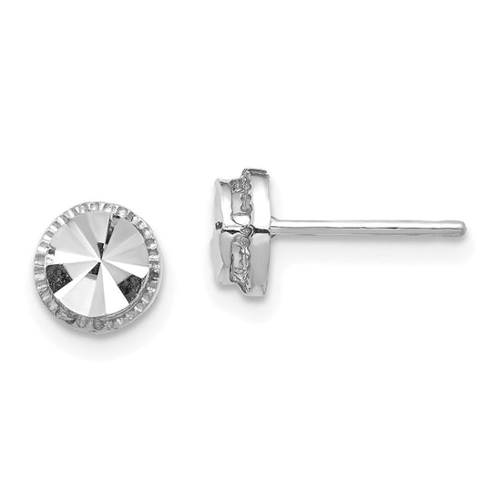 14K White Gold 6.25mm Diamond-Cut Round Post Earrings