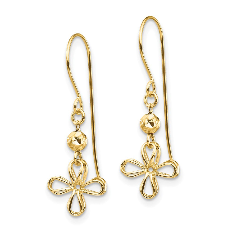 14k Open Clover Dangle French Wire Earrings