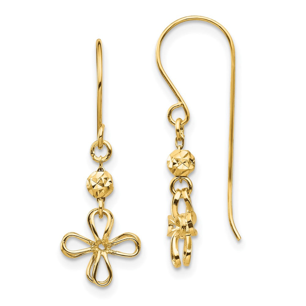 14k Open Clover Dangle French Wire Earrings
