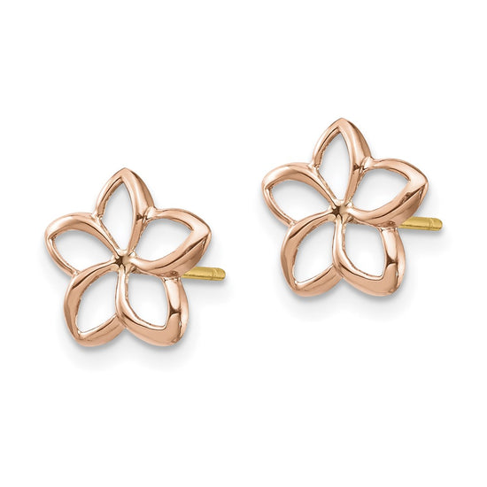14K Two-tone Rose Gold with Yellow Gold Post Polished Plumeria Cut-out Post Earrings