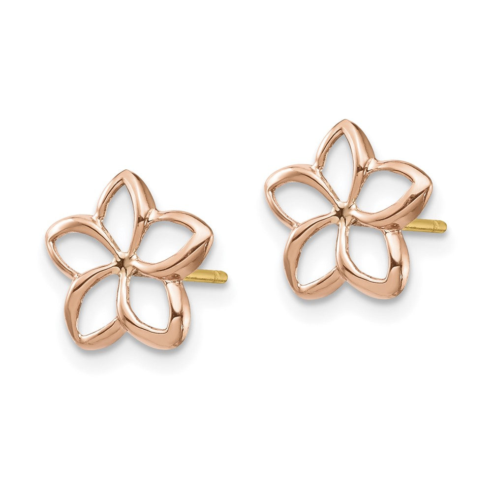 14K Two-tone Rose Gold with Yellow Gold Post Polished Plumeria Cut-out Post Earrings