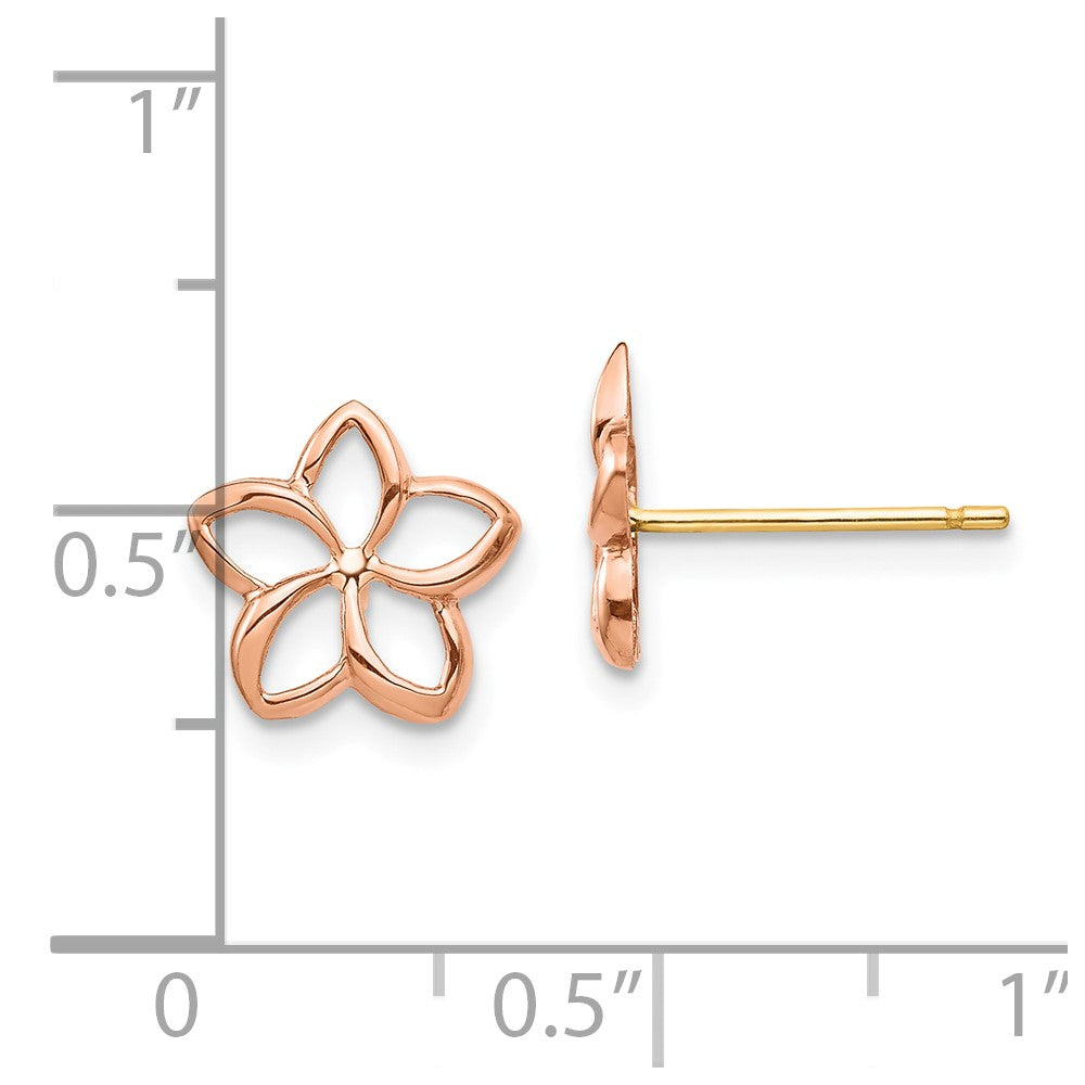 14K Two-tone Rose Gold with Yellow Gold Post Polished Plumeria Cut-out Post Earrings