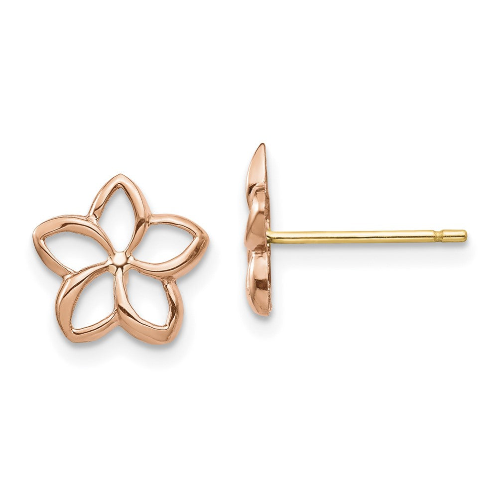 14K Two-tone Rose Gold with Yellow Gold Post Polished Plumeria Cut-out Post Earrings