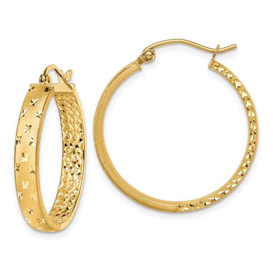 Gold Satin and D/C Round Hoop Earrings