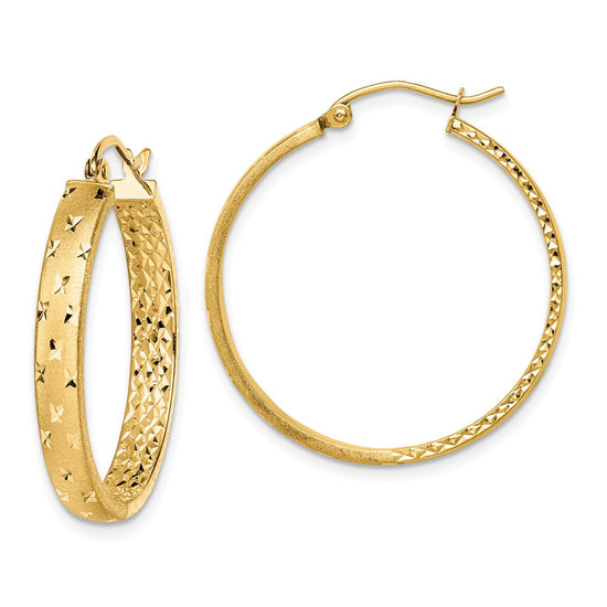 Gold Satin and D/C Round Hoop Earrings