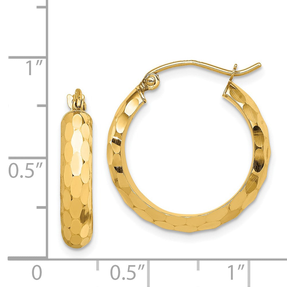 14k 4x21mm Diamond-cut Round Tube Hoop Earrings