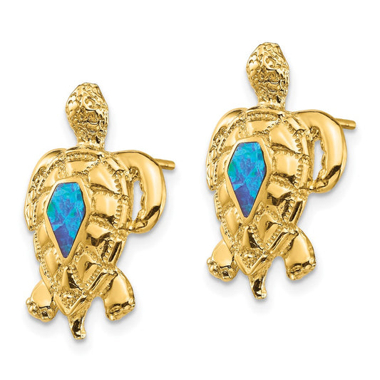 14K Lab Created Opal Turtle Post Earrings