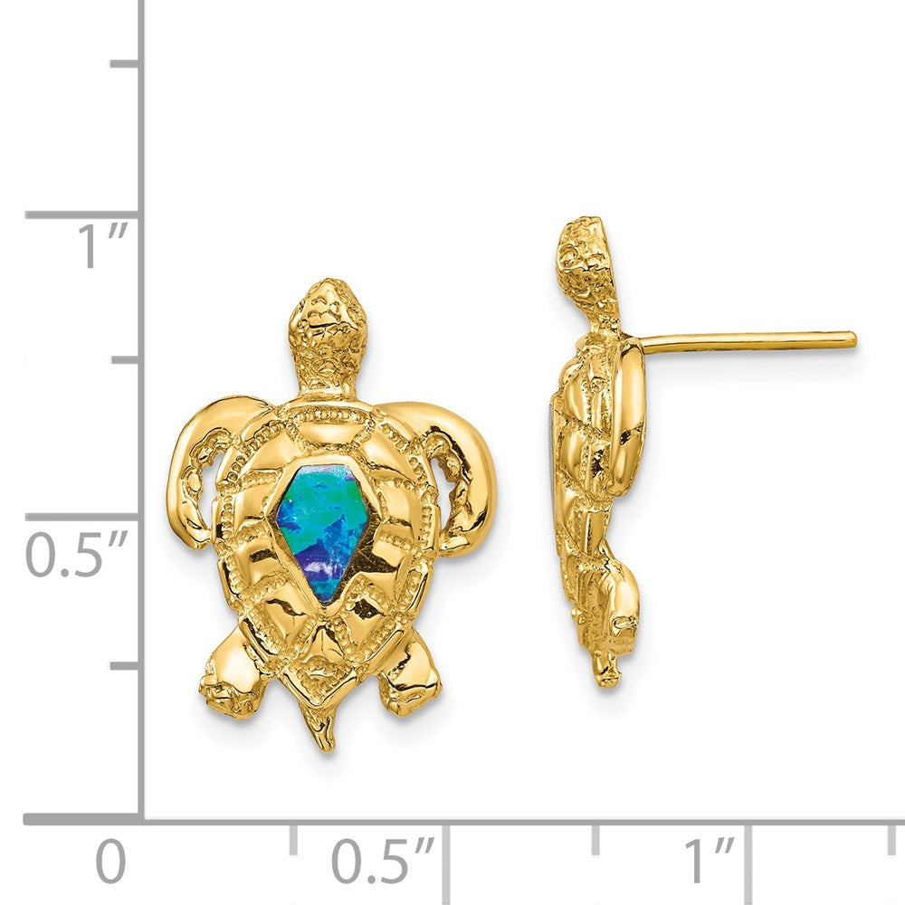14K Lab Created Opal Turtle Post Earrings