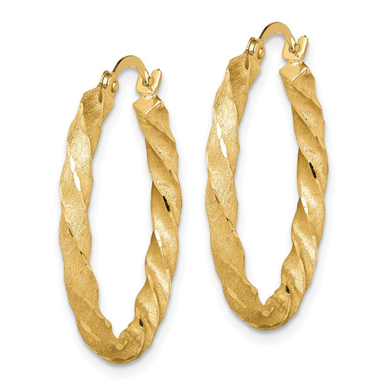 2.8mm Gold Satin Diamond-cut Twisted Hoop Earrings