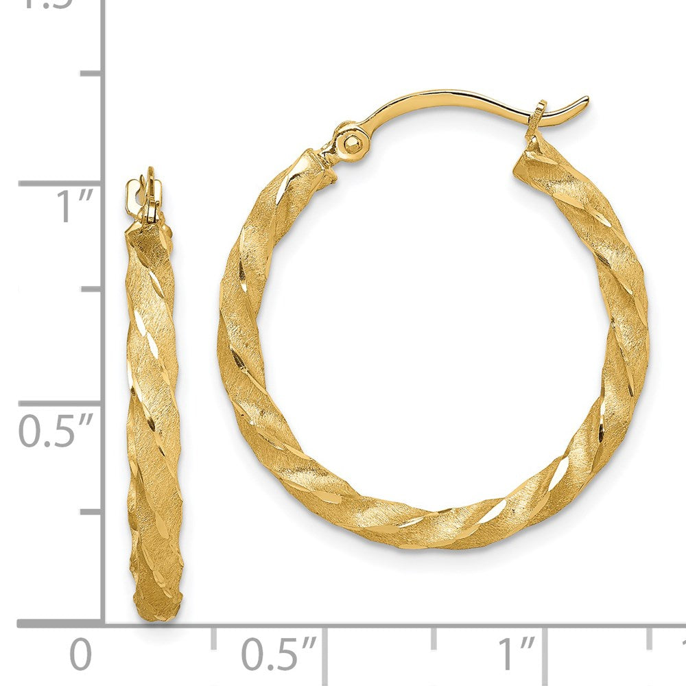 2.8mm Gold Satin Diamond-cut Twisted Hoop Earrings