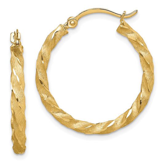 2.8mm Gold Satin Diamond-cut Twisted Hoop Earrings