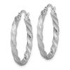 14K White Gold Twisted Satin Diamond-Cut Hoop Earrings