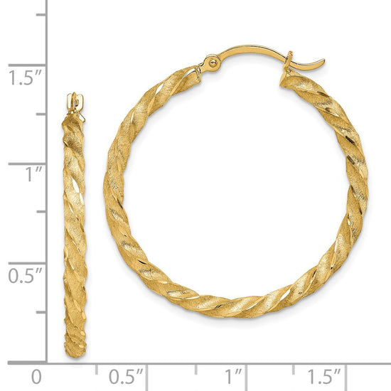 2.8mm Gold Satin Diamond-cut Twisted Hoop Earrings