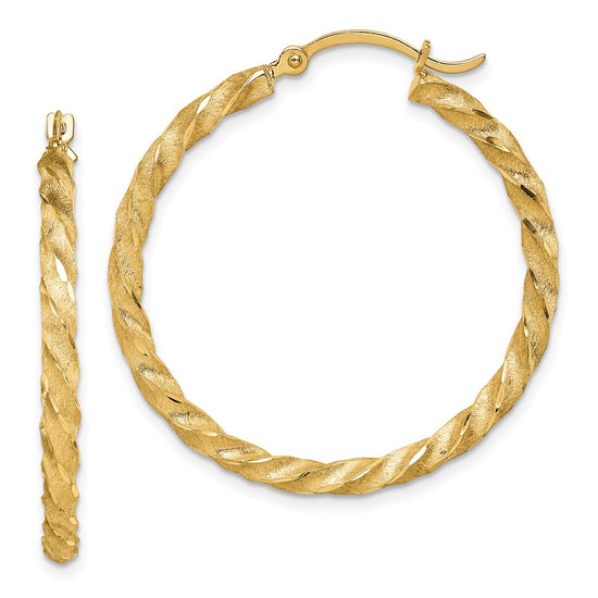 2.8mm Gold Satin Diamond-cut Twisted Hoop Earrings