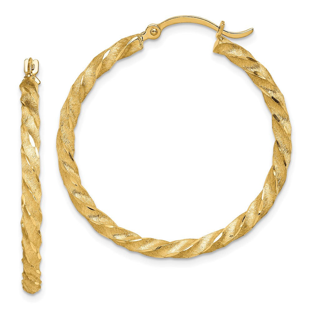 2.8mm Gold Satin Diamond-cut Twisted Hoop Earrings
