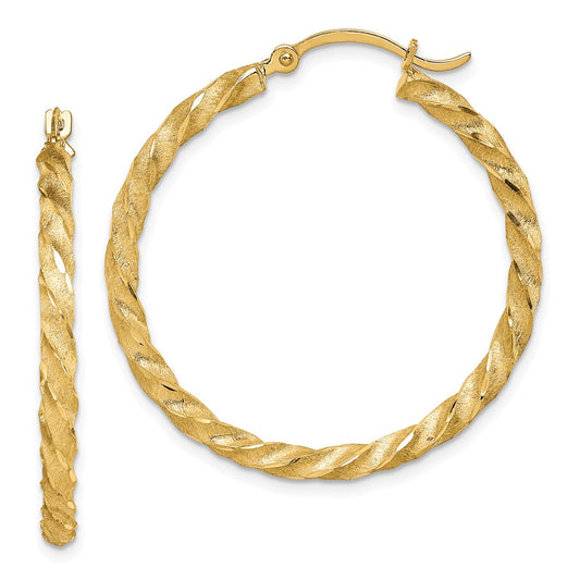 2.8mm Gold Satin Diamond-cut Twisted Hoop Earrings