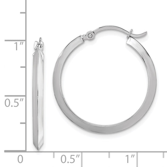 14K White Gold 2.25x25mm Polished Knife-Edge Tube Hoop Earrings
