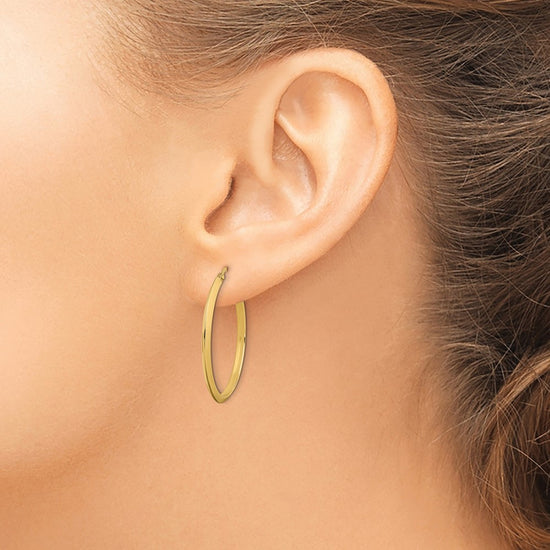 14K 2.25x32mm Polished Knife-Edge Tube Hoop Earrings