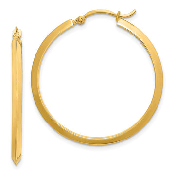 14K 2.25x32mm Polished Knife-Edge Tube Hoop Earrings