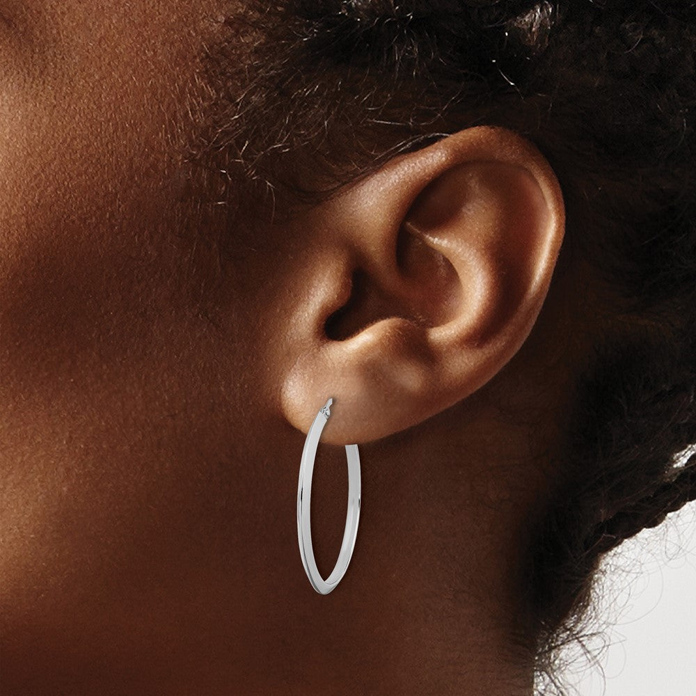 14K White Gold 2.25x32mm Polished Knife-Edge Tube Hoop Earrings