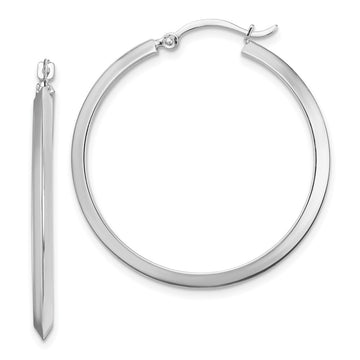 14K White Gold 2.25x32mm Polished Knife-Edge Tube Hoop Earrings