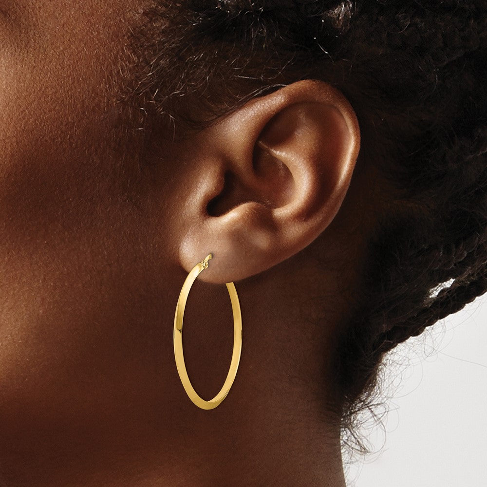 14K 2.25x38mm Polished Knife-Edge Tube Hoop Earrings