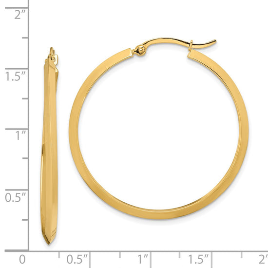 14K 2.25x38mm Polished Knife-Edge Tube Hoop Earrings