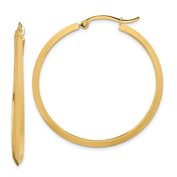14K 2.25x38mm Polished Knife-Edge Tube Hoop Earrings