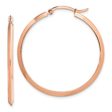 14K Rose Gold 2.25x38mm Polished Knife-Edge Tube Hoop Earrings