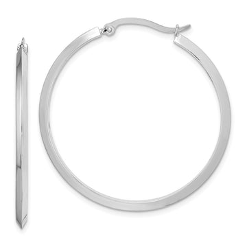 14K White Gold 2.25x38mm Polished Knife-Edge Tube Hoop Earrings