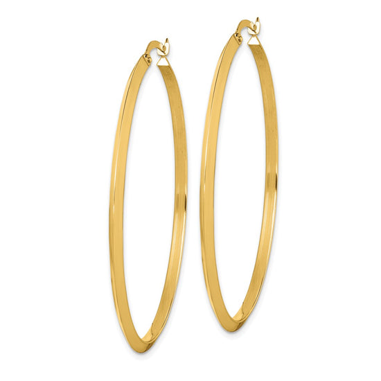 14K 2.25x52mm Polished Knife-Edge Tube Hoop Earrings