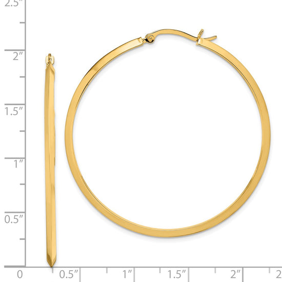 14K 2.25x52mm Polished Knife-Edge Tube Hoop Earrings