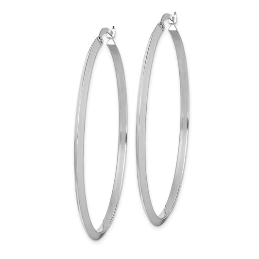 14K White Gold 2.25x52mm Polished Knife-Edge Tube Hoop Earrings