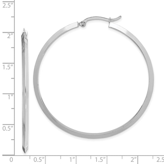 14K White Gold 2.25x52mm Polished Knife-Edge Tube Hoop Earrings