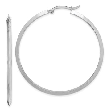 14K White Gold 2.25x52mm Polished Knife-Edge Tube Hoop Earrings