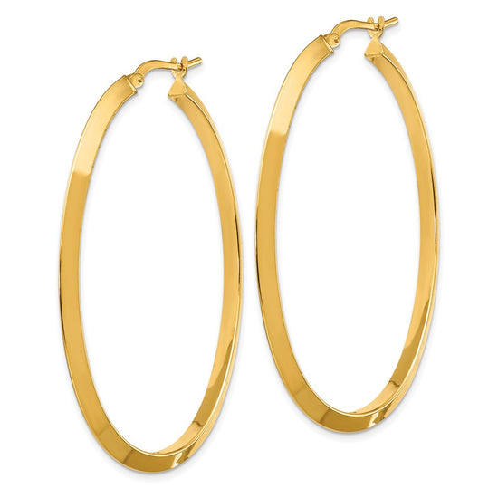 14K 3x51mm Large Knife-Edge Oval Hoop Earrings