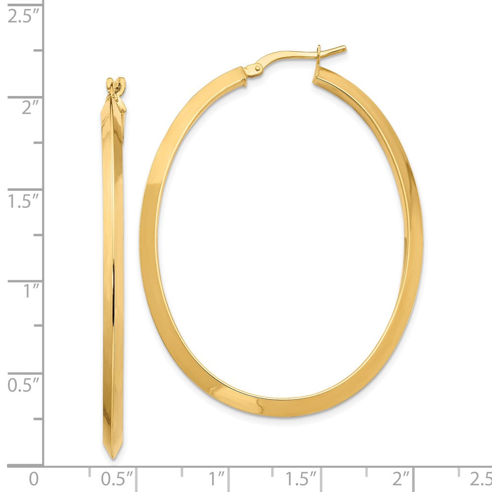 14K 3x51mm Large Knife-Edge Oval Hoop Earrings