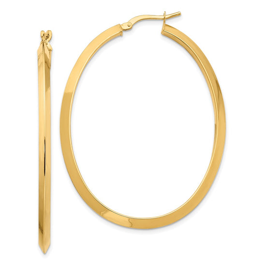 14K 3x51mm Large Knife-Edge Oval Hoop Earrings