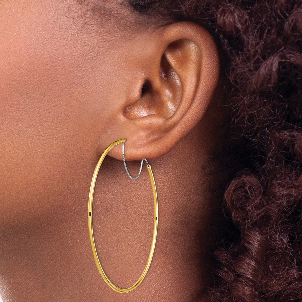 1.5mm Gold Two-tone Tube C-hoop Post Earrings