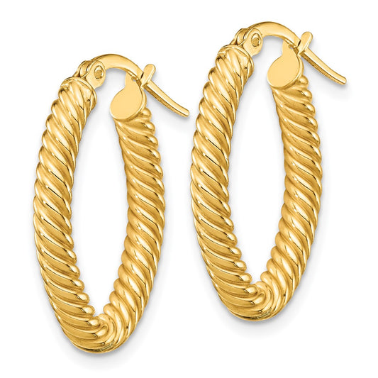 14K Small 3mm Textured Oval Hoop Earrings