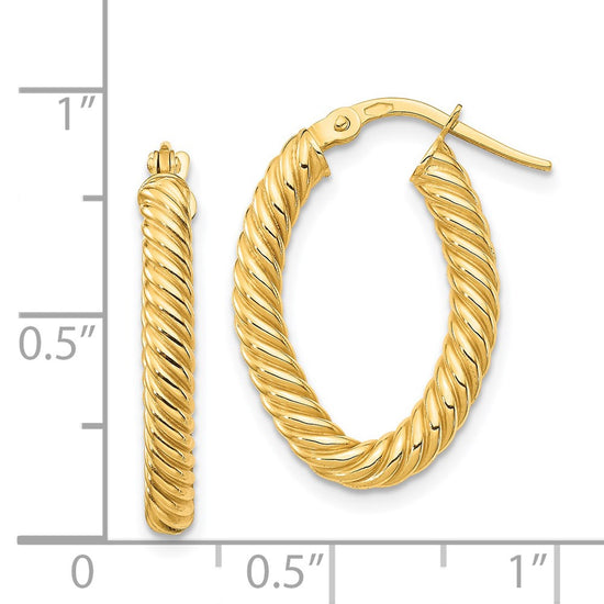 14K Small 3mm Textured Oval Hoop Earrings