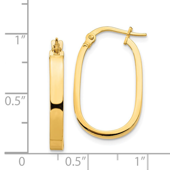 14K 3x23mm Oval Tube Hoop Earrings