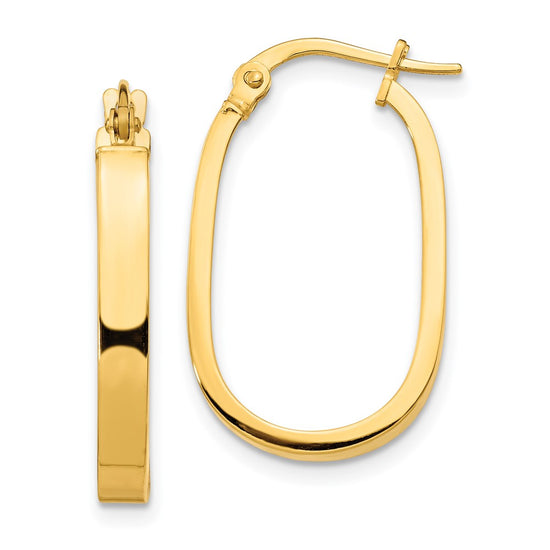14K 3x23mm Oval Tube Hoop Earrings
