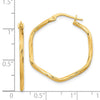 14K 2x27mm Textured Twist Hexagon Hoop Earrings