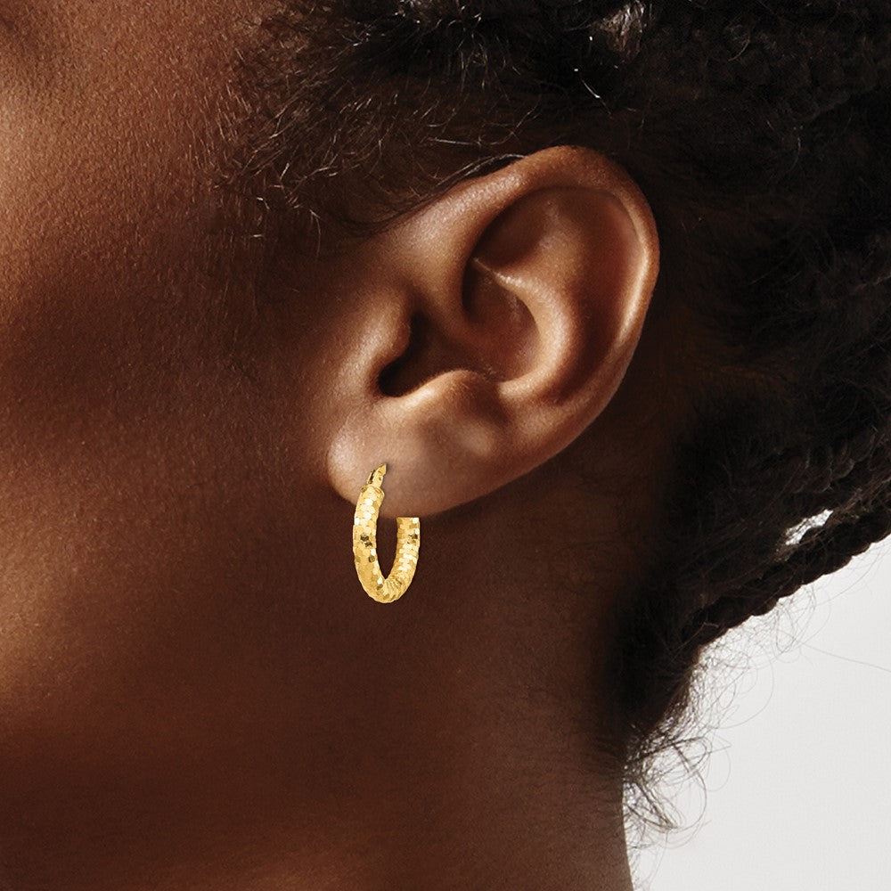 14K 3x17mm Diamond-cut Tube Hoop Earrings